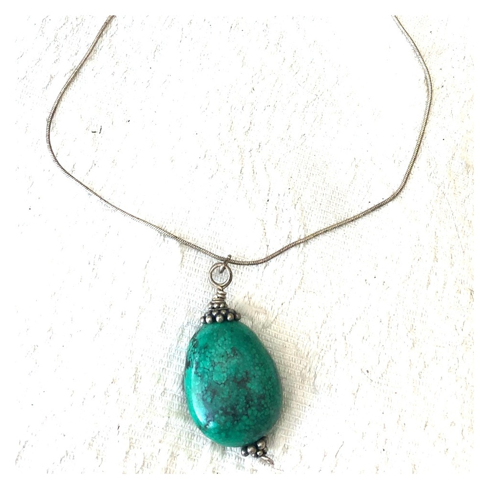 Artisan Made Turquoise Pendant with Sterling